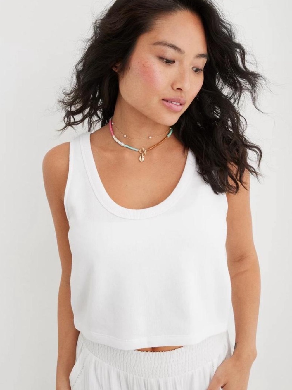 Aerie Cropped Weekend Fleece Crochet Side Tank Top SIZE SMALL